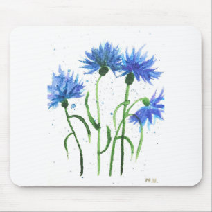 Tapis De Souris Bleus fleurs de blé aquarelle
