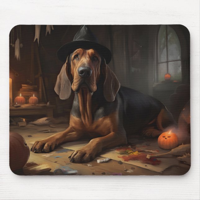 Tapis De Souris Bloodhound Citrouilles Halloween effrayant (Devant)