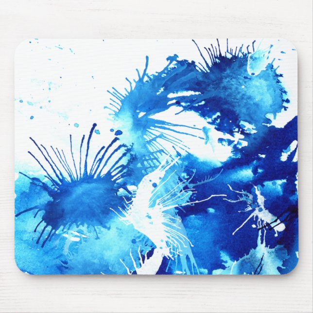 Tapis De Souris Blue Acrylic Inks Floral Weird Abstract Painting (Devant)