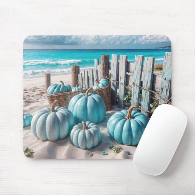 Tapis De Souris Blue Autumn Beach Citrouilles (Avec souris)
