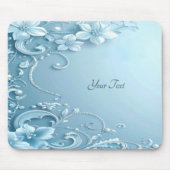 Tapis De Souris Blue Decorative Floral Mousepad (Devant)