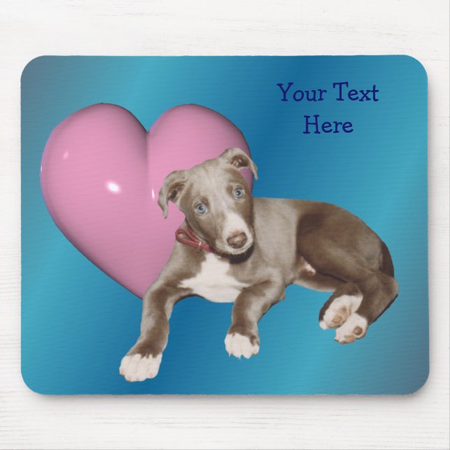 Tapis De Souris Blue Greyhound Chiot rose Coeur Mousepad (Devant)
