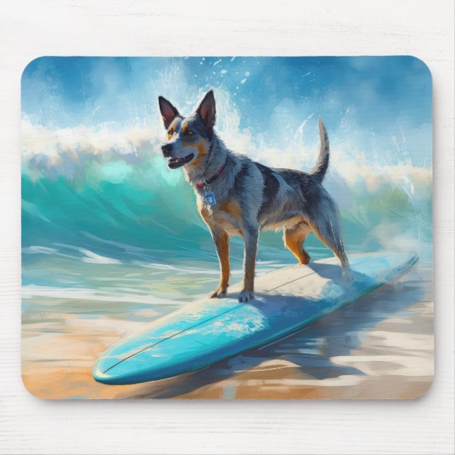 Tapis De Souris Blue Heeler Beach Surfing Peinture (Devant)