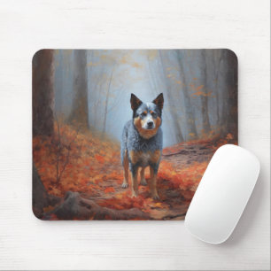 Tapis De Souris Blue Heeler dans les feuilles d'automne qui tomben