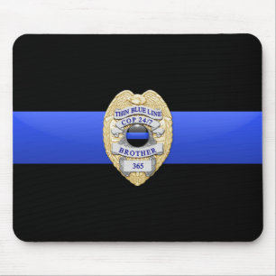 Tapis De Souris Blue Line mince diminuent et Badge