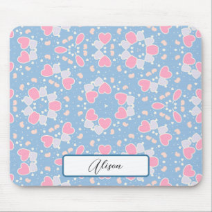 Tapis De Souris Blue Rose Hearts Papillons Motif et votre nom