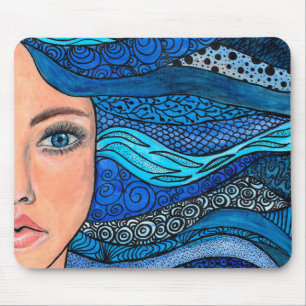 Tapis De Souris Blue Shades Wavy Hair Lady Oeuvre originale