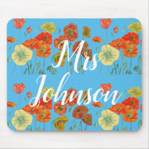 Tapis De Souris Blue Teachers Name floral Computer Mouse Mat Pad