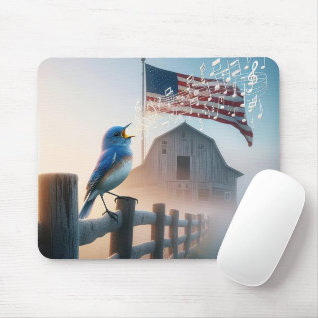 Tapis De Souris Bluebird Chante Avec Drapeau Américain (Avec souris)