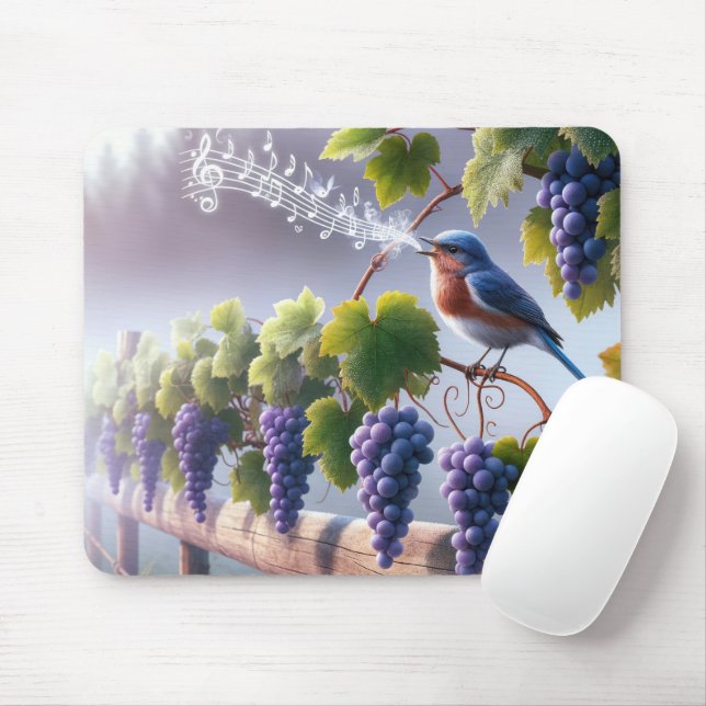 Tapis De Souris Bluebird chante sur une vigne (Avec souris)