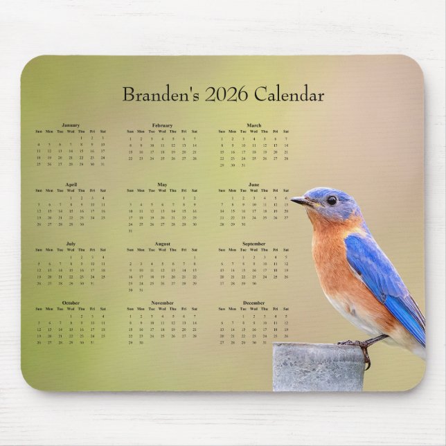 Tapis De Souris Bluebird - Customizable full year 2026 calendar (Devant)