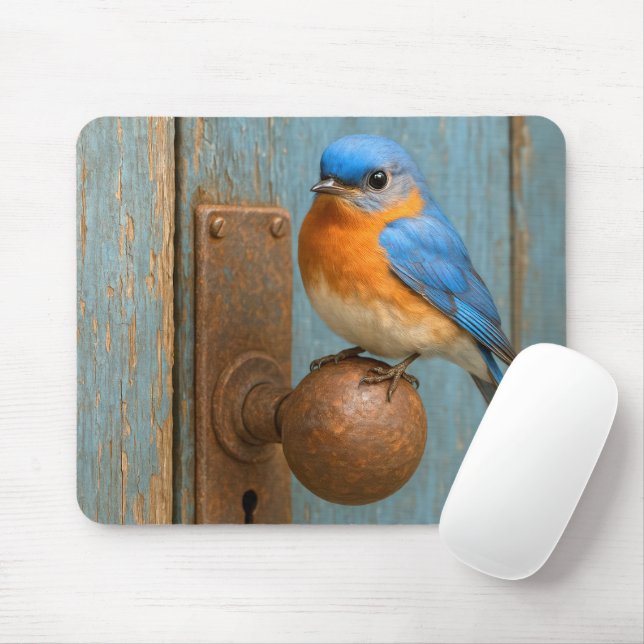 Tapis De Souris Bluebird sur une poignée de porte rouillée (Avec souris)