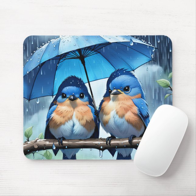 Tapis De Souris Bluebirds sous un parapluie (Avec souris)