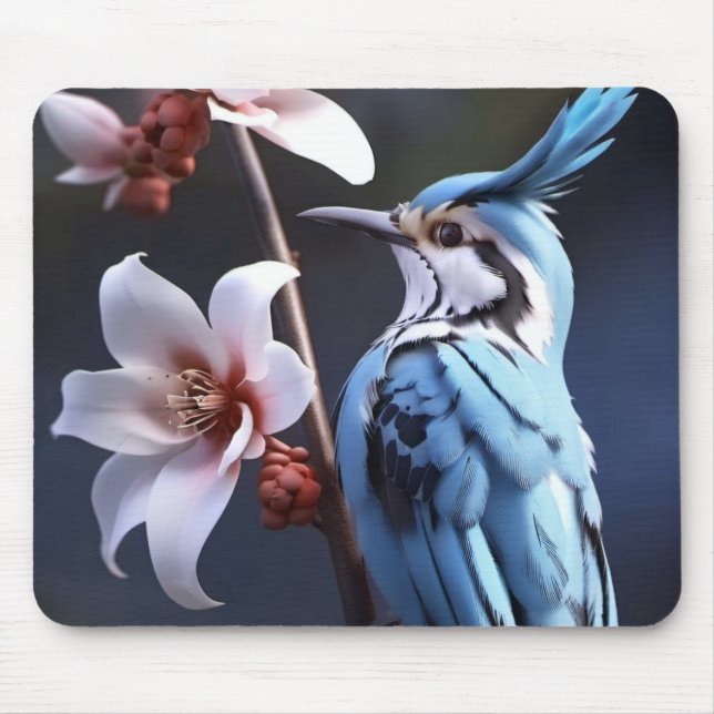 Tapis De Souris Bluejay et Fleurs (Devant)
