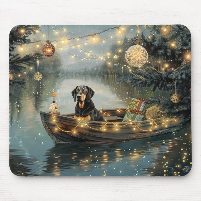 Tapis De Souris Bluetick Coonhound Noël Festive Voyage (Devant)