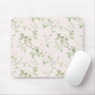 Tapis De Souris Blush Rose Blanc Floral Romantique