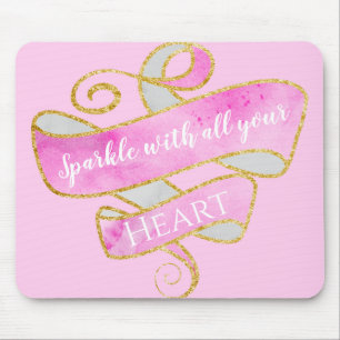 Tapis De Souris Blush Rose Pailleté Doré Paillettes Cœur Féminin