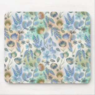 Tapis De Souris Boho bleu vert floral botanique fantaisiste  