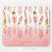 Boho Blush Pink & Gold Feathers Ombre Personnalisé