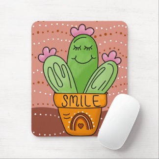 Tapis De Souris Boho Cactus Sourire mignon arc-en-ciel