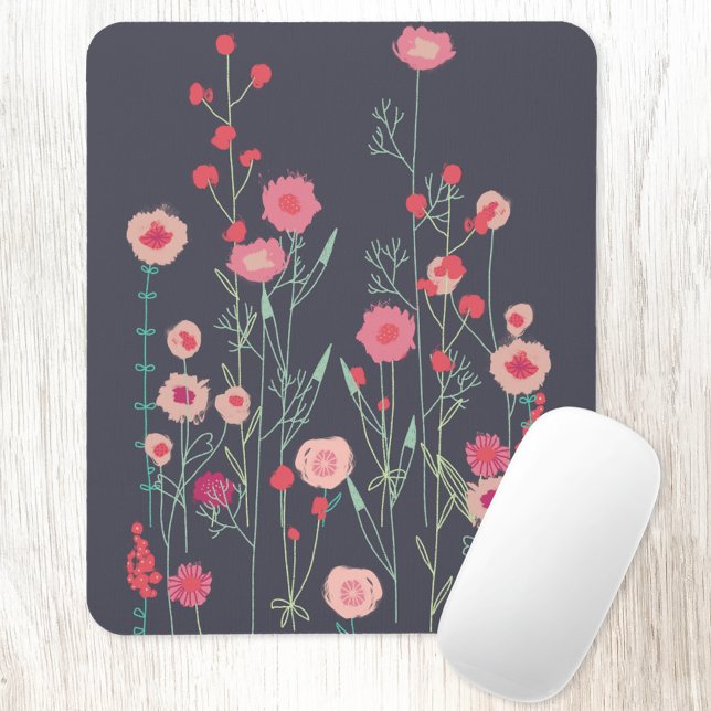 Tapis De Souris Boho floral foncé (Plymouth Flowers pink and charcoal gray mouse mat)