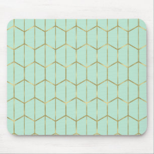 Tapis De Souris Boho Vert Menthe Hexagone Or & Glam Géométrique
