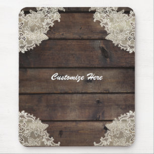 Tapis De Souris Bois de grange rustique et dentelle Romantique Far