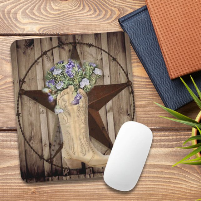 Tapis De Souris bois de grange rustique fleur sauvage pays occiden (rustic barn wood wildflower Western country cowboy Mouse Pad)