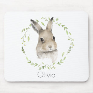 Tapis De Souris Bois Forêt Animaux Bunny Nom Aquarelle