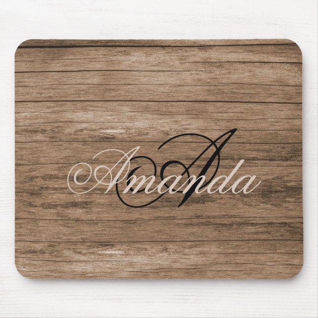 Tapis De Souris Bois rustique Conçu Monogramme Souris (Devant)