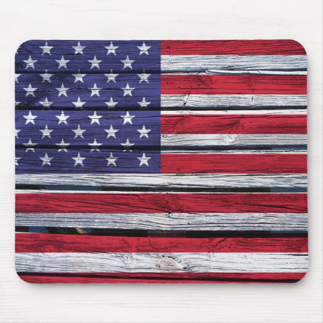Tapis De Souris Bois rustique de drapeau américain (Devant)