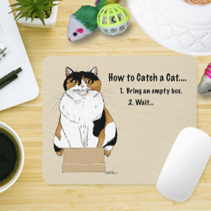 Tapis De Souris Boîte de chat calico beige drôle Humour attrapé