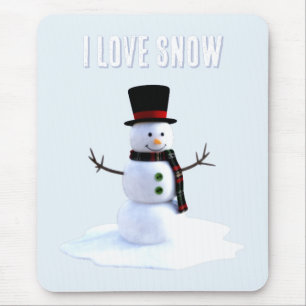 Tapis De Souris Bonhomme de neige avec chapeau et écharpe. J'aime