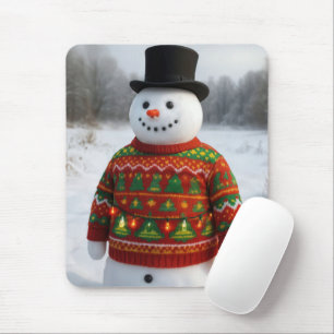 Tapis De Souris Bonhomme de neige de Noël portant un pull affreux