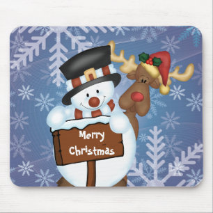 Tapis De Souris Bonhomme de neige et renne personnalisables