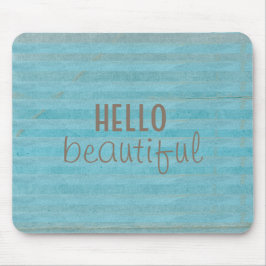 Tapis De Souris Bonjour Belle Typographie Bleu Turquoise Stripes