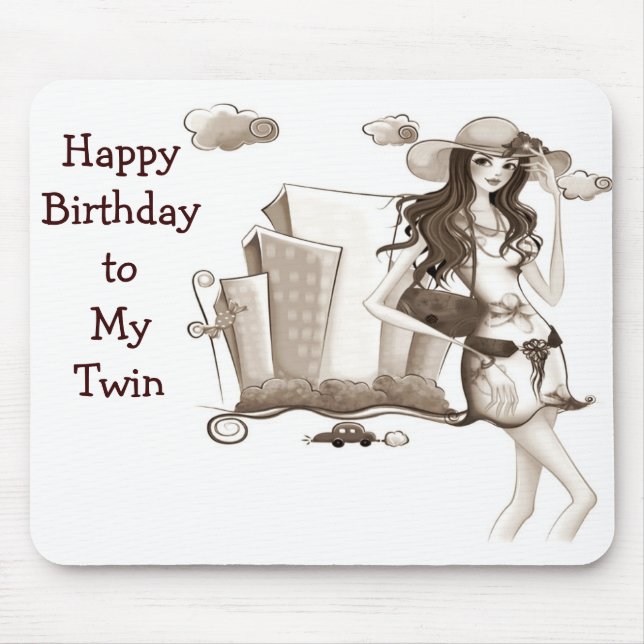 TAPIS DE SOURIS BONJOUR D'ANNIVERSAIRE DE LA SOEUR DE TWIN=MOUSEPA (Devant)