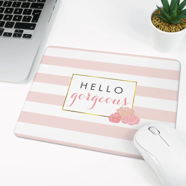 Tapis De Souris Bonjour Jolie Mousepad Pink Stripe & Blush Peony (Créateur téléchargé)