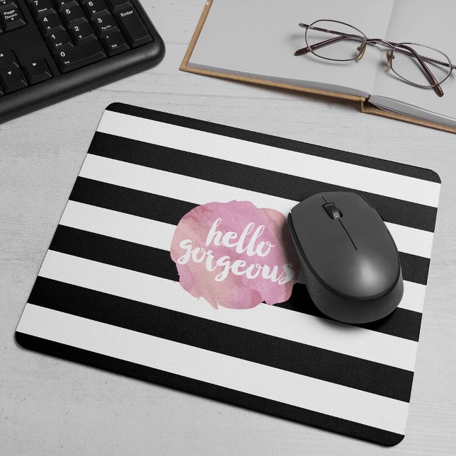 Tapis De Souris Bonjour magnifique | Aquarelle noire et rose (Créateur téléchargé)