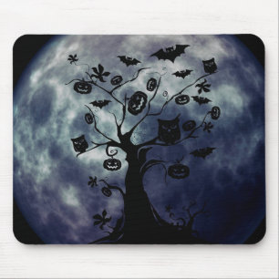 Tapis De Souris Bonne Halloween Chouettes Déplaisantes sur un arbr