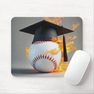 Tapis De Souris Bonnet de fin d'études sur un baseball flamboyant