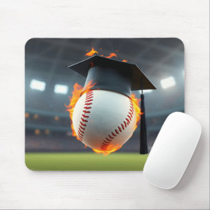 Tapis De Souris Bonnet de fin d'études sur un baseball flamboyant