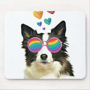 Tapis De Souris Border Collie  Chien avec coeurs Saint-Valentin 