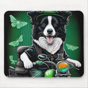 Tapis De Souris Border Collie Chien Conduisant Vélo St. Patrick's 