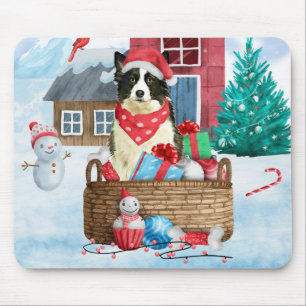 Tapis De Souris Border Collie Chien Dans Maison de Noël enneigée