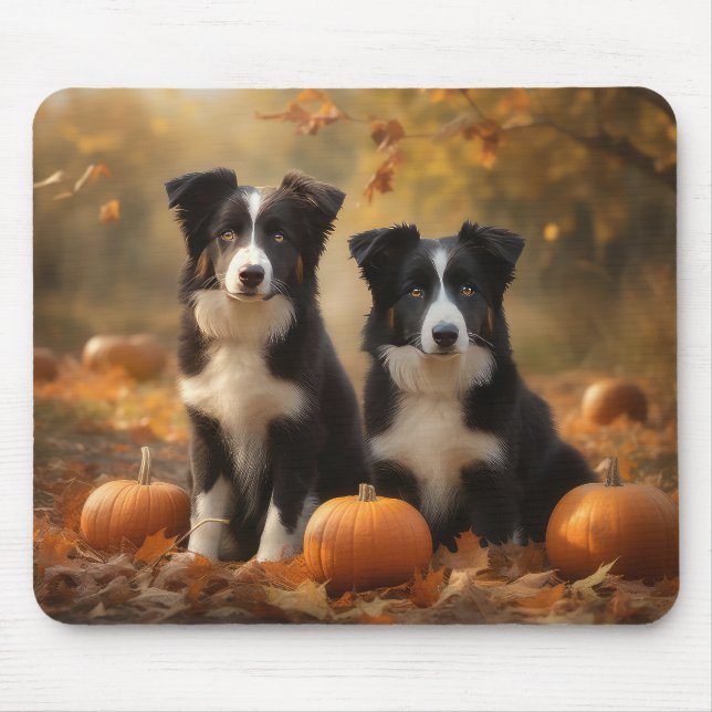 Tapis De Souris Border Collie Chiot Automne Délice Citrouille (Devant)