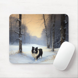 Tapis De Souris Border Collie Laissez Tomber La Neige Noël