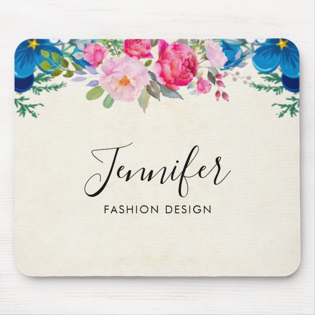 Tapis De Souris Border Pretty Pink et Blue Flower (Devant)