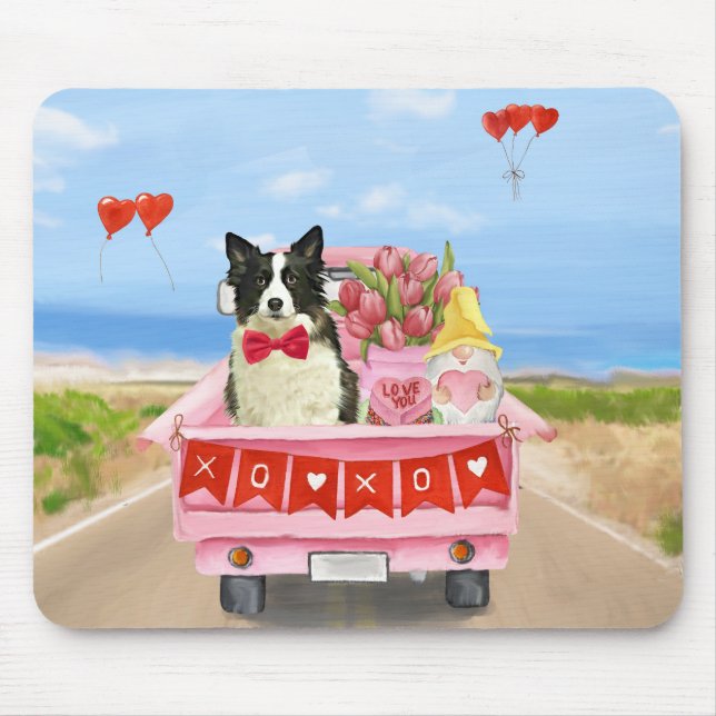 Tapis De Souris Bordure Collie Chien Saint Valentin Coeurs de cami (Devant)