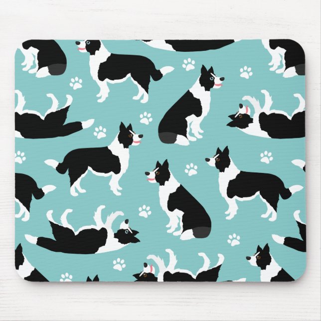 Tapis De Souris Bordure Collie et Empreinte de patte (Devant)